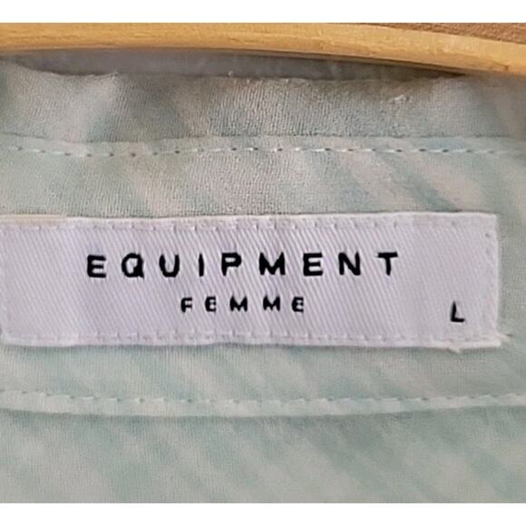 Equipment Femme Sheer Silk Button Up Blouse Large Long Sleeve Green Animal Print - Picture 9 of 10